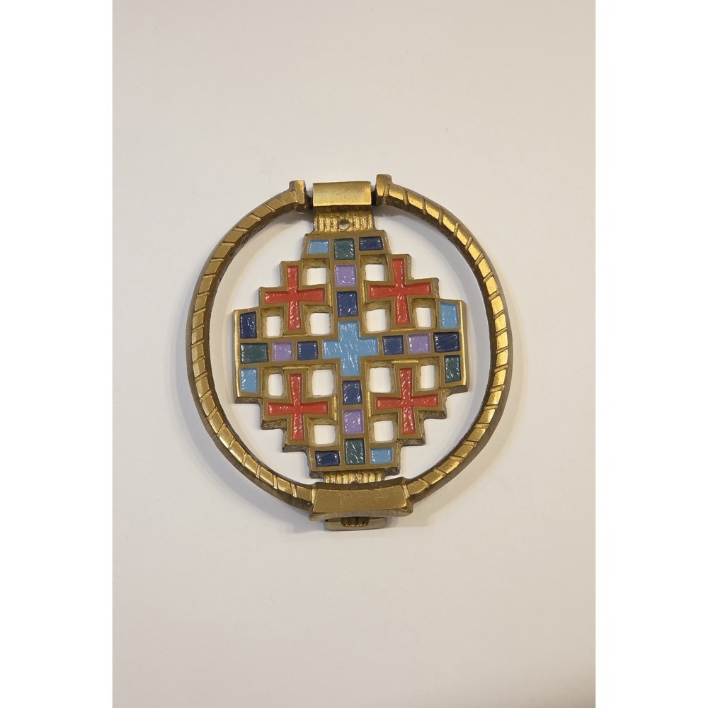 Vintage Brass Terra Sancta Guild Jerusalem Cross Door Knocker Made In Israel